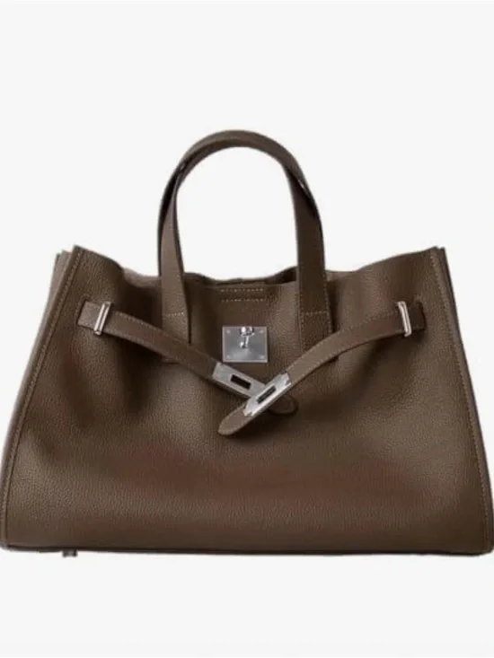 NEW Amazon brand -HaiPomo Structured Taupe Leather Tote with Detachable Strap - Picture 1 of 6